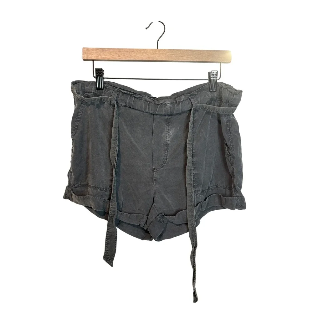Aerie Paperbag Waist Shorts Charcoal Gray Lyocell Tie Belt Small